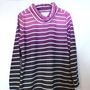 Karen Scott Sport Striped Cowl Neck Tunic Top Women’s Small Purple Black Small